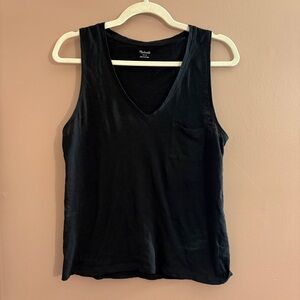 Madewell Black Sleeveless Tank V-Neck Top Shirt Tee Cotton Small Pocket